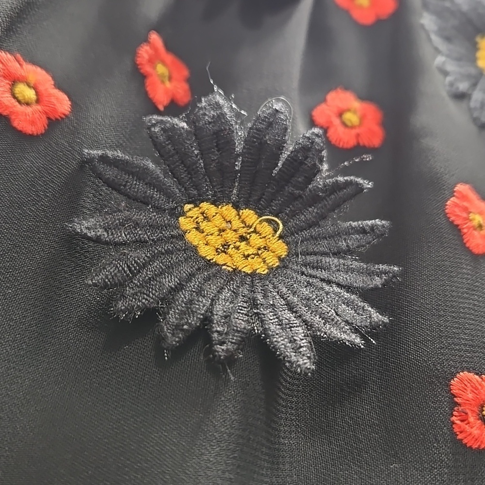 Alice + Olivia-"Enid" Floral Embroidered Appliqué Shirt Dress Black-Size XS - Picture 9 of 17